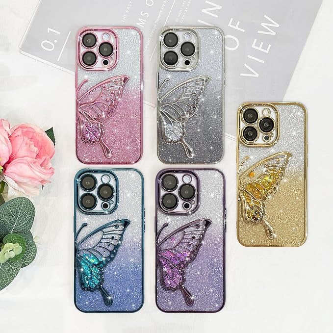 Butterfly Glitter Bling Camera Lens Protection TPU Case for 11, 12, 13, 14 & 15 Series