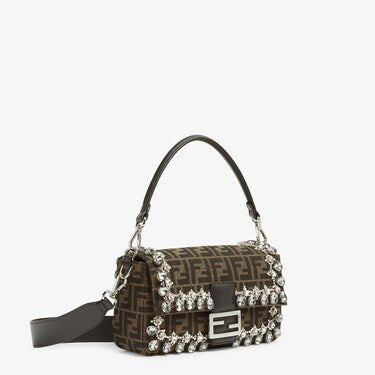 Jacquard FF Baguette  Bag with Crystals