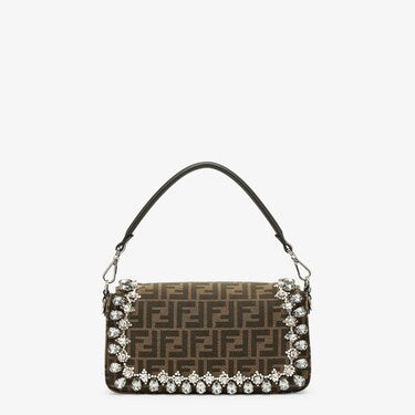 Jacquard FF Baguette  Bag with Crystals