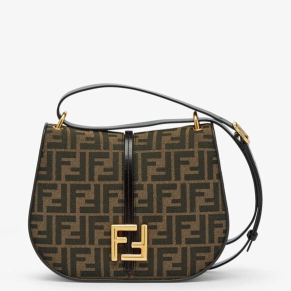 Brown FF jacquard fabric and leather bag