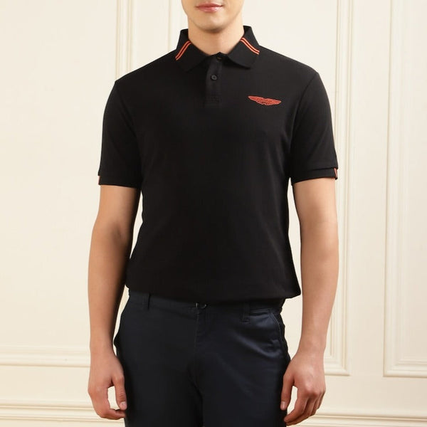 Premium Men Black AM Tipped Polo T-shirt