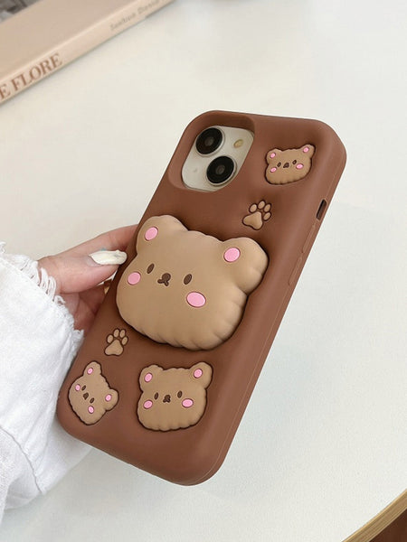 3D Cartoon Bear Holder Flexible Silicone Back Case for iPhone 12 ,13 14 & 15 Series