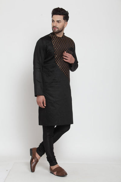 Designer Brocade Black Bnarsi Silk Kurta Pajama Set