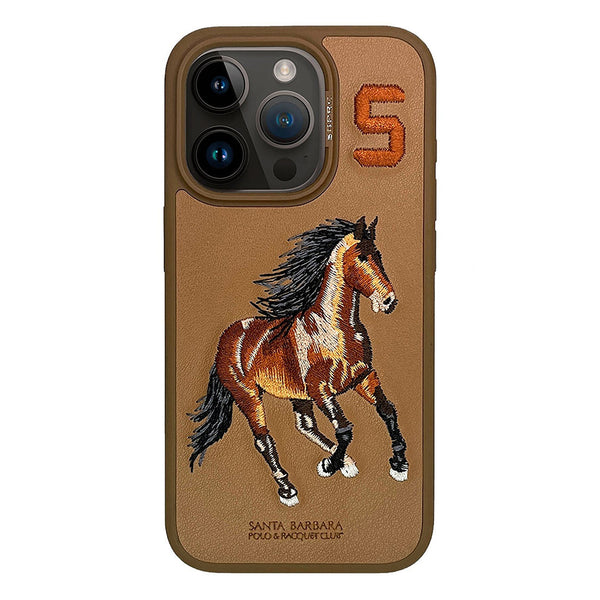 Santa Barbara Boris Series Embroided Horse Leather Case for iPhone 15 Series