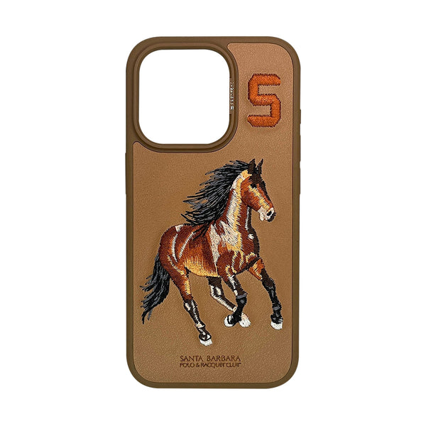 Santa Barbara Boris Series Embroided Horse Leather Case for iPhone 15 Series