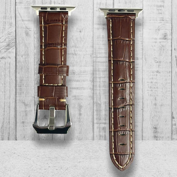 Croco Brown Leather Strap For Apple Watch Series 1, 2, 3, 4, 5, 6, & 7