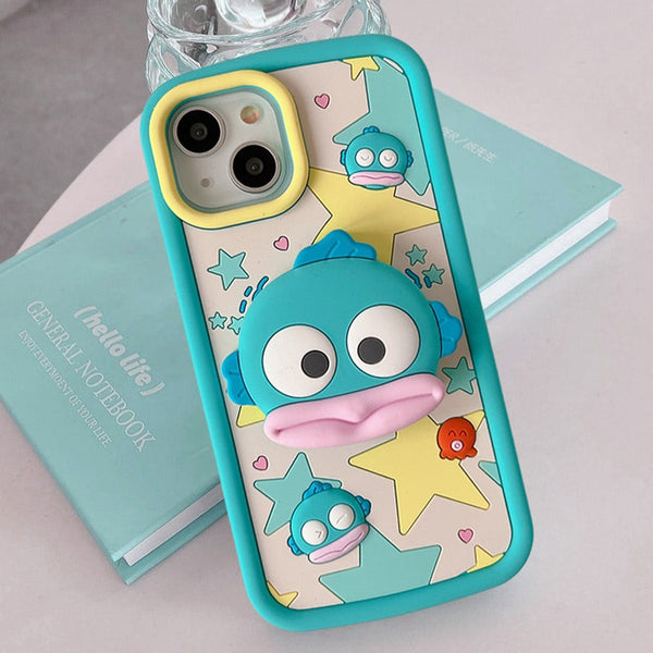 3D Cartoon Ugly Fish Holder Soft Silicone Back Case for iPhone 12 ,13 14 and 15 Series