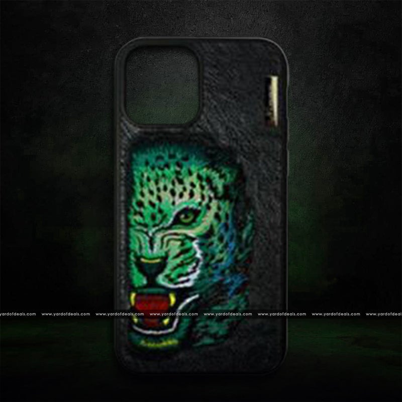 Nimmy 3D Embroidered Green Leopard Back Case Cover for Apple iPhone - Black