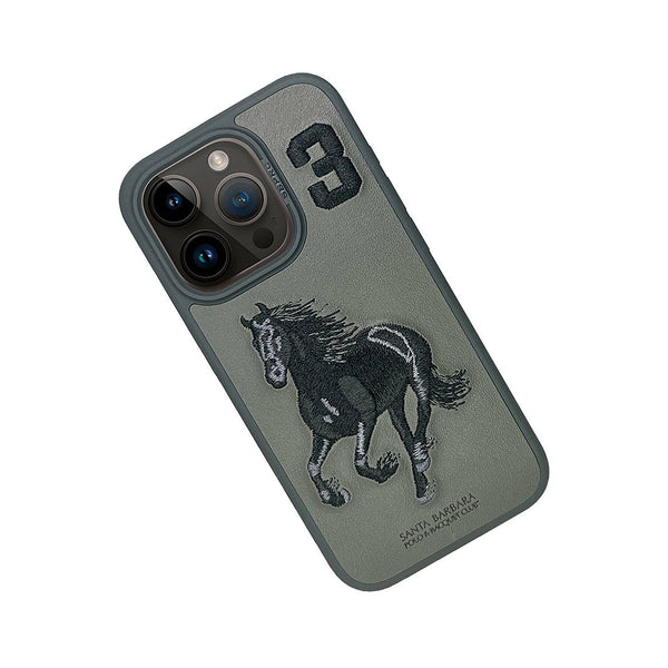 Santa Barbara Boris Series Embroided Horse Leather Case for iPhone 15 Series