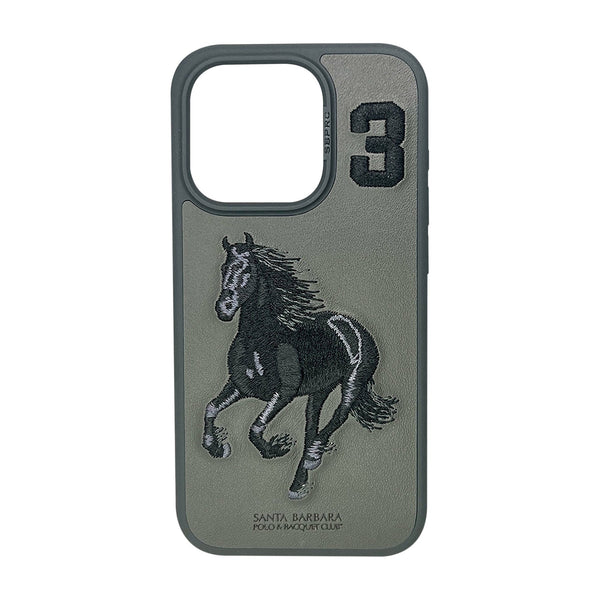 Santa Barbara Boris Series Embroided Horse Leather Case for iPhone 15 Series