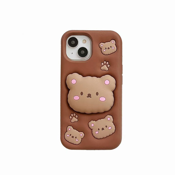 3D Cartoon Bear Holder Flexible Silicone Back Case for iPhone 12 ,13 14 & 15 Series