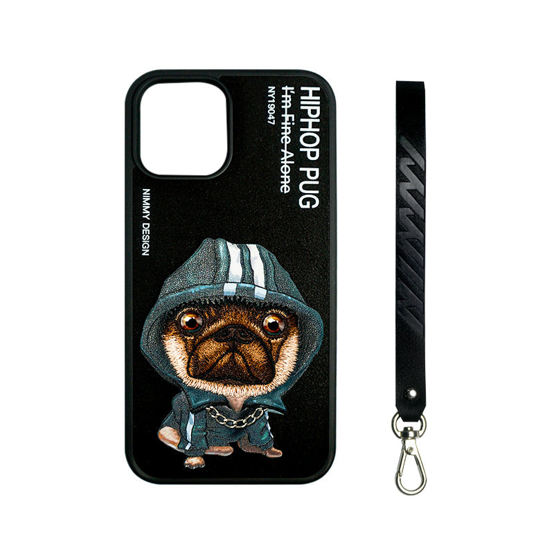 Nimmy 3D Embroided Hiphop Pug Back Case Cover for Apple iPhone - Black