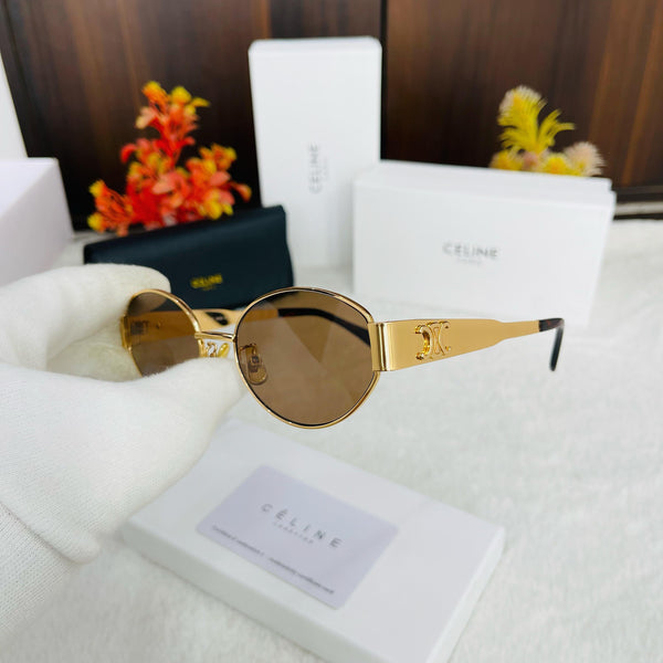 Luxury Oval Shape Gold Tone  Sunglass  For Women