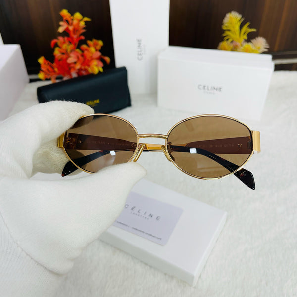 Luxury Oval Shape Gold Tone  Sunglass  For Women