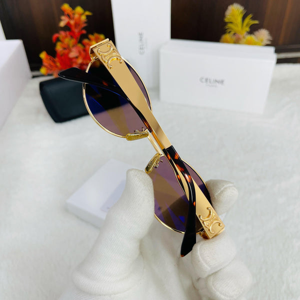 Luxury Oval Shape Gold Tone  Sunglass  For Women