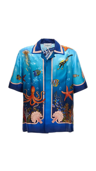 Luxury Fond Marin Blue Bowling Shirt