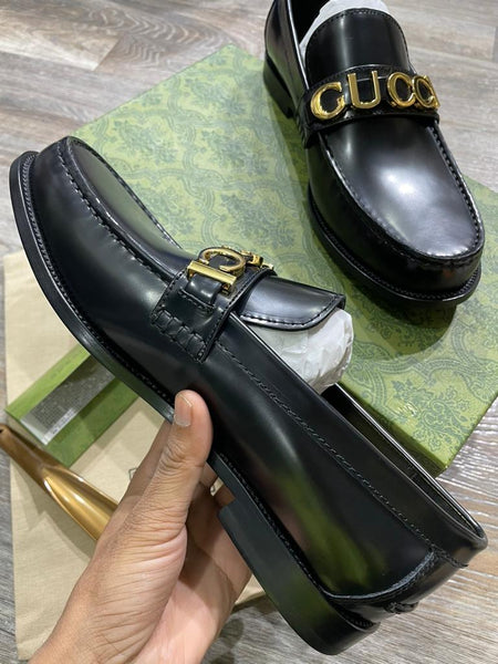 Logo-Letter Hardware Leather Loafers For Men