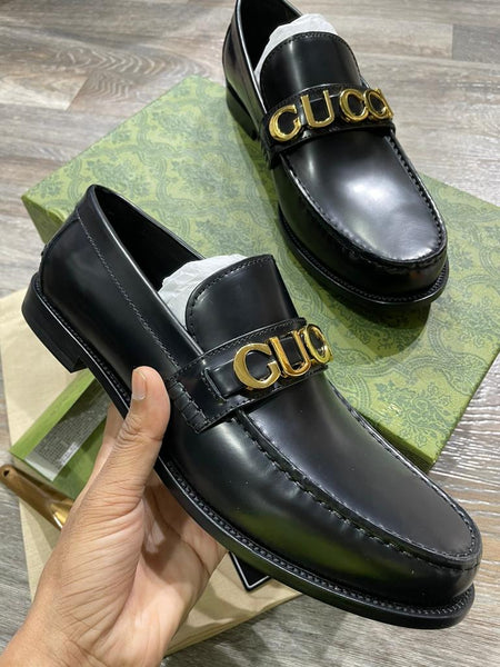 Logo-Letter Hardware Leather Loafers For Men