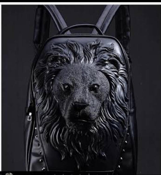 3D Lion Head Backpack, Studded PU Leather Laptop Backpack College Bookbag