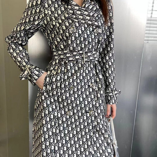 Women Branded Logo Printed Long Coat