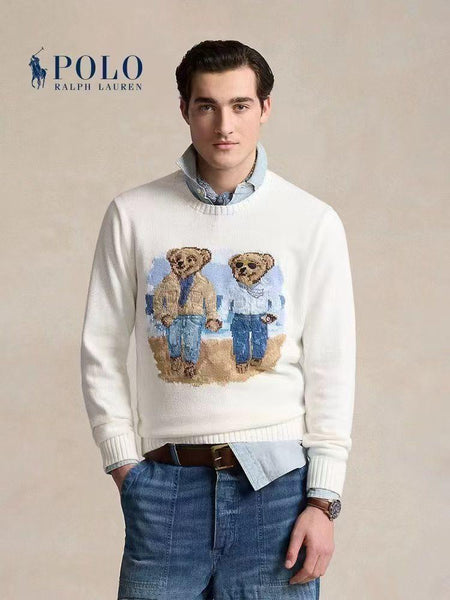 Premium Men White Bear Knitted Sweater