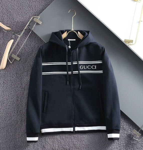 Imported Logo-Print Striped Zip-Up Hoodie