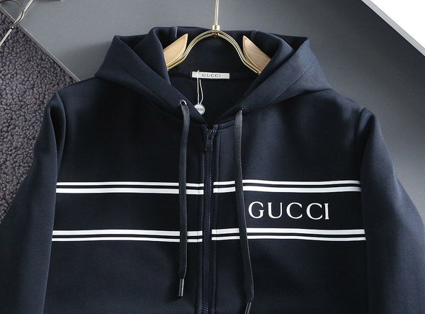 Imported Logo-Print Striped Zip-Up Hoodie