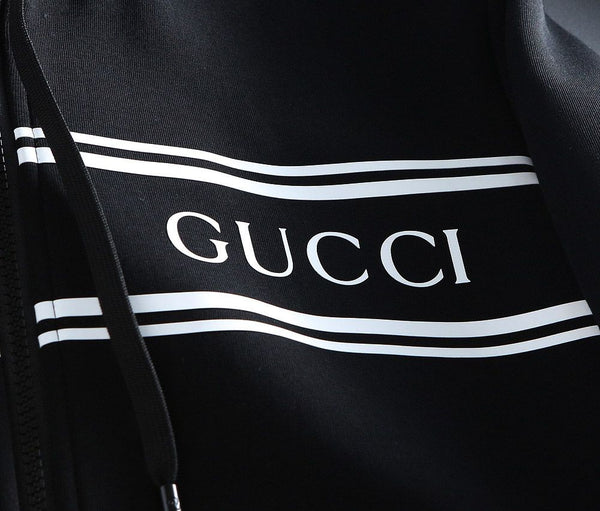 Imported Logo-Print Striped Zip-Up Hoodie