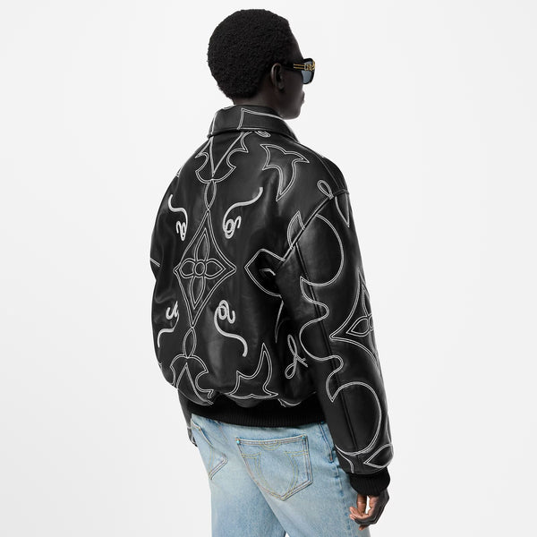 Premium Embroidered Leather Bomber Jacket