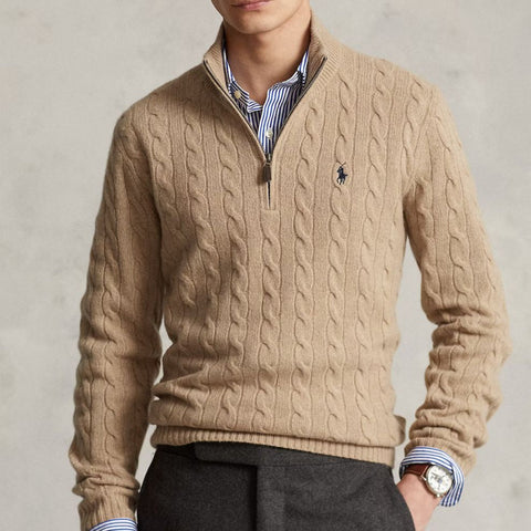 Cable-Knit Cotton Quarter-Zip Pullover