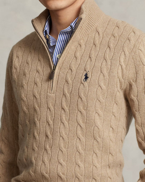 Cable-Knit Cotton Quarter-Zip Pullover