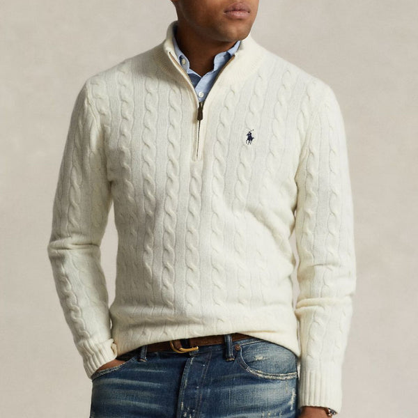 Cable-Knit Cotton Quarter-Zip Pullover