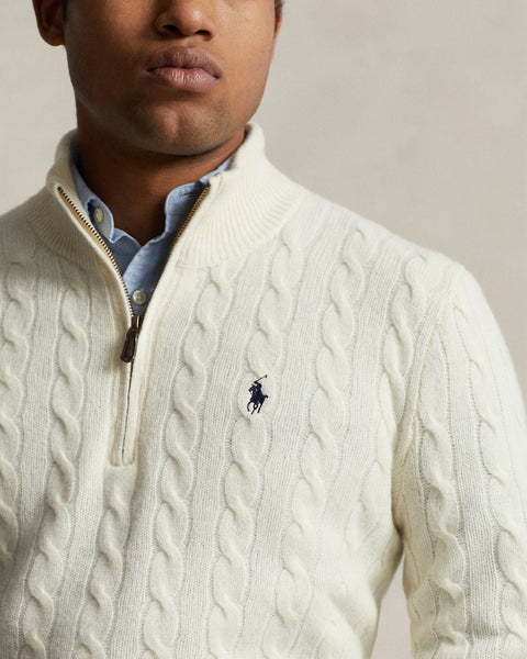 Cable-Knit Cotton Quarter-Zip Pullover