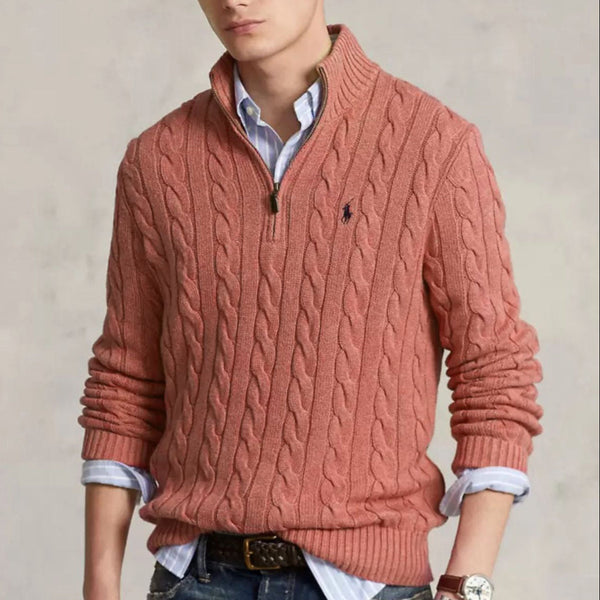 Cable-Knit Cotton Quarter-Zip Pullover