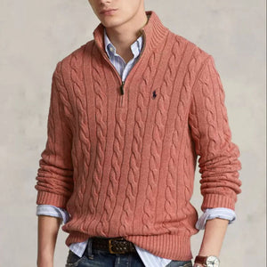 Luxury Imported Cable-Knit  Quarter-Zip Jumper