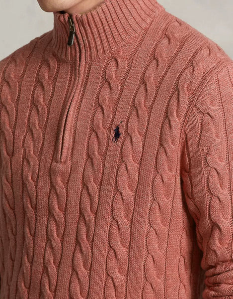 Cable-Knit Cotton Quarter-Zip Pullover