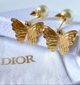 Butterfly Shaped Crystal Studded Pearl Drop Earrings