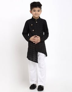 Lucknowi Chikankari Cotton Kurta Pajama Set For Boys/Kids By Luxury at Less|Black| Kurta Pajama Set