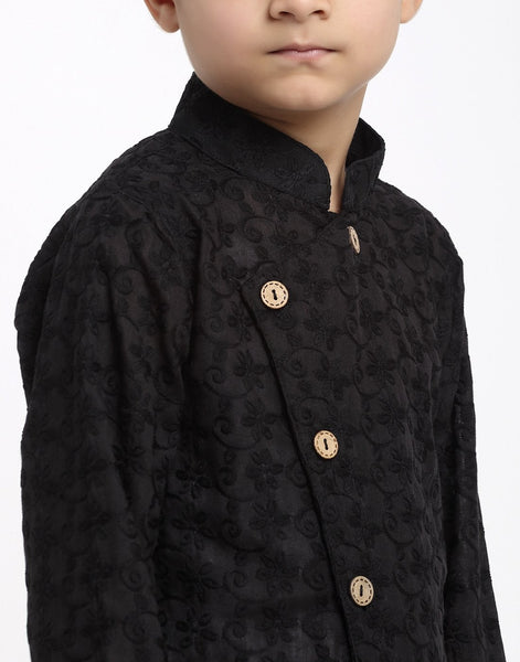 Lucknowi Chikankari Cotton Kurta Pajama Set For Boys/Kids By Luxury at Less|Black| Kurta Pajama Set