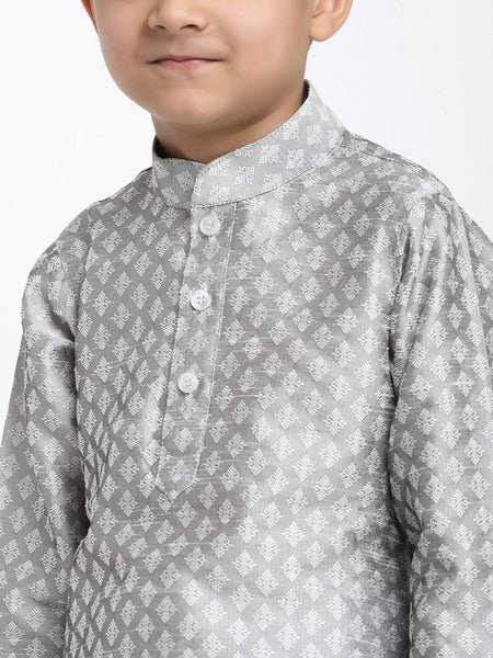 Brocade Kurta Pajama Set For Boys/Kids By Luxury at Less|Silver Grey| Kurta Pajama Set