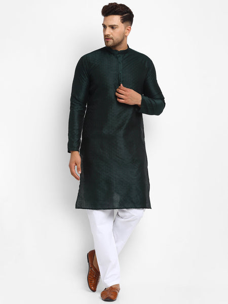 Embellished Brocade Bottle Green Kurta With Aligarh Pajama Set by Luxury at Less