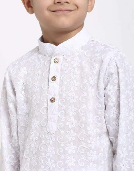 Lucknowi Chikankari Cotton Kurta Pajama Set For Boys/Kids By Luxury at Less|White| Kurta Pajama Set