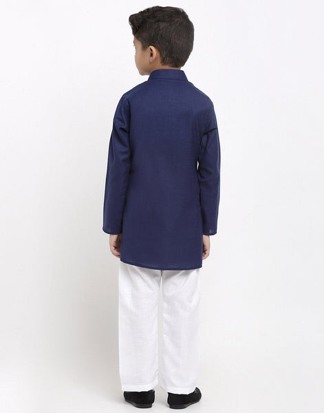 Linen Designer Kurta Pajama Set For Boys/Kids By Luxury at Less|Navy Blue| Kurta Pajama Set