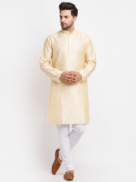 Luxury at Less Ethnic Brocade Beige Kurta Pajama With Brocade Maroon Nehru Jacket For Men