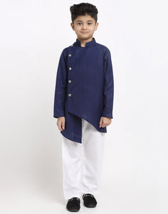 Linen Designer Kurta Pajama Set For Boys/Kids By Luxury at Less|Navy Blue| Kurta Pajama Set