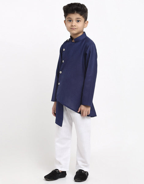 Linen Designer Kurta Pajama Set For Boys/Kids By Luxury at Less|Navy Blue| Kurta Pajama Set