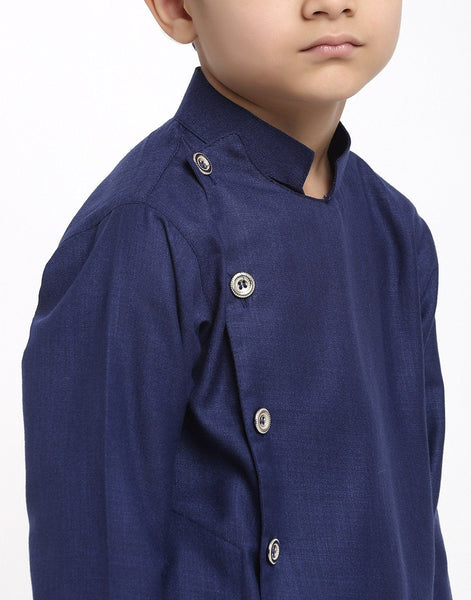 Linen Designer Kurta Pajama Set For Boys/Kids By Luxury at Less|Navy Blue| Kurta Pajama Set