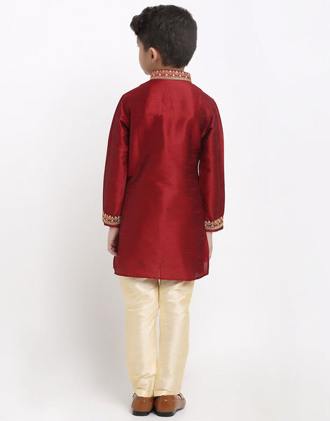 Brocade Kurta Pajama Set For Boys/Kids By Luxury at Less|Red| Kurta Pajama Set