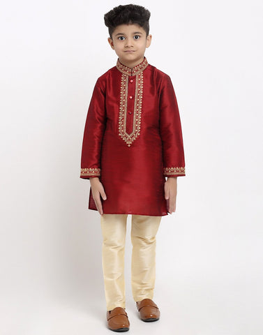 Brocade Kurta Pajama Set For Boys/Kids By Luxury at Less|Red| Kurta Pajama Set