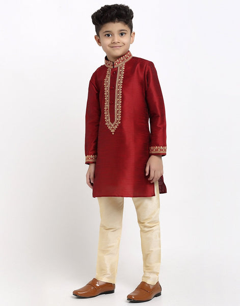 Brocade Kurta Pajama Set For Boys/Kids By Luxury at Less|Red| Kurta Pajama Set